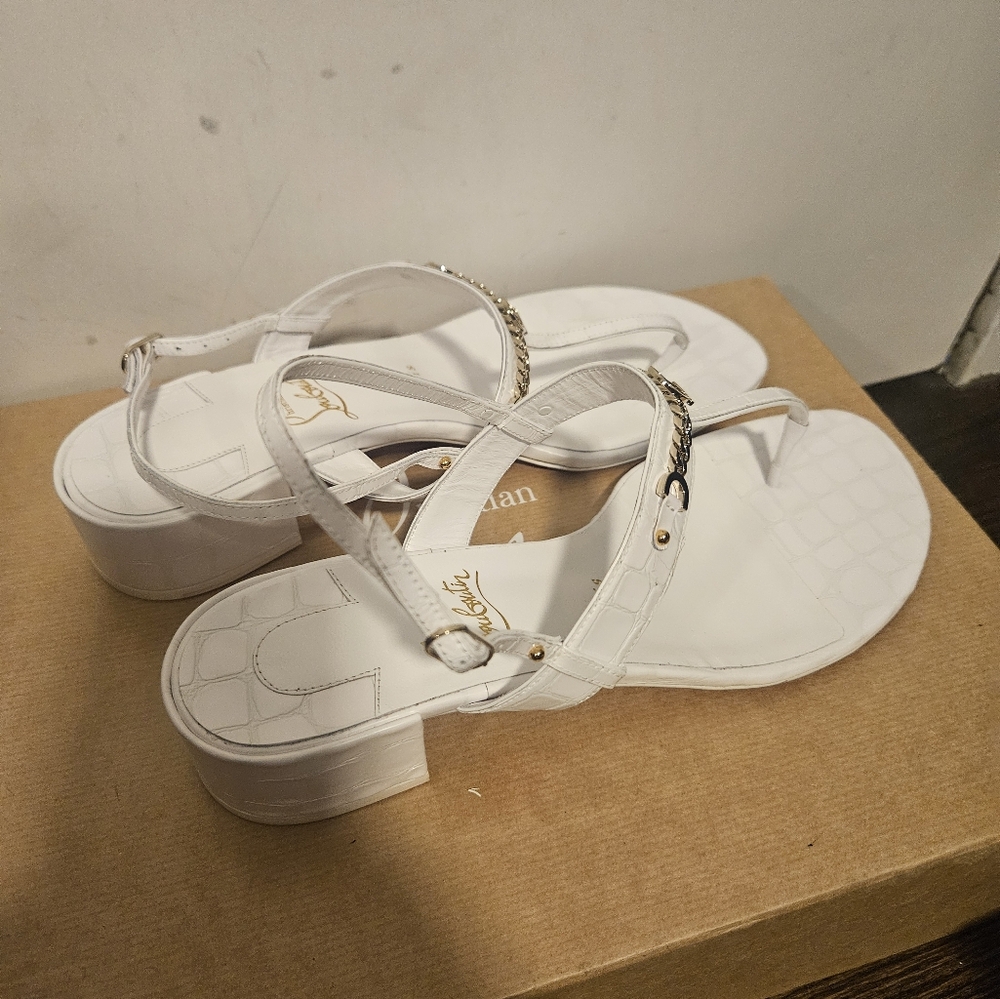Christian Louboutin Mj Thong White Croc Effect Sandal Shoes - Picture 5 of 9
